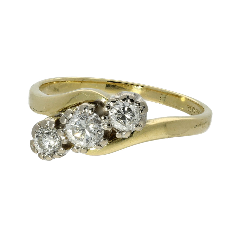 Pre-owned 18ct Yellow Gold Diamond Twist Trilogy Ring