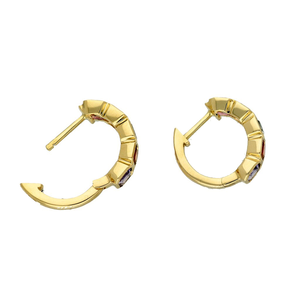 9ct Yellow Gold Octagon Colourful Multi Gemstone Huggy Hoop Earrings