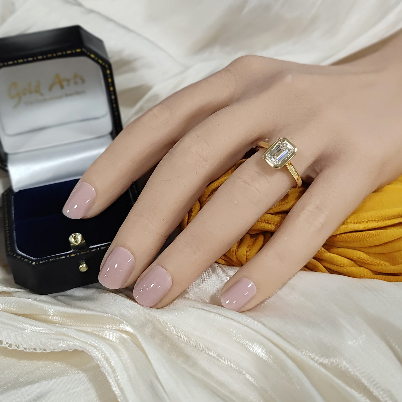 18ct Yellow Gold Laboratory-Grown 1.5ct Emerald Cut Diamond Bezel Set Solitaire Ring