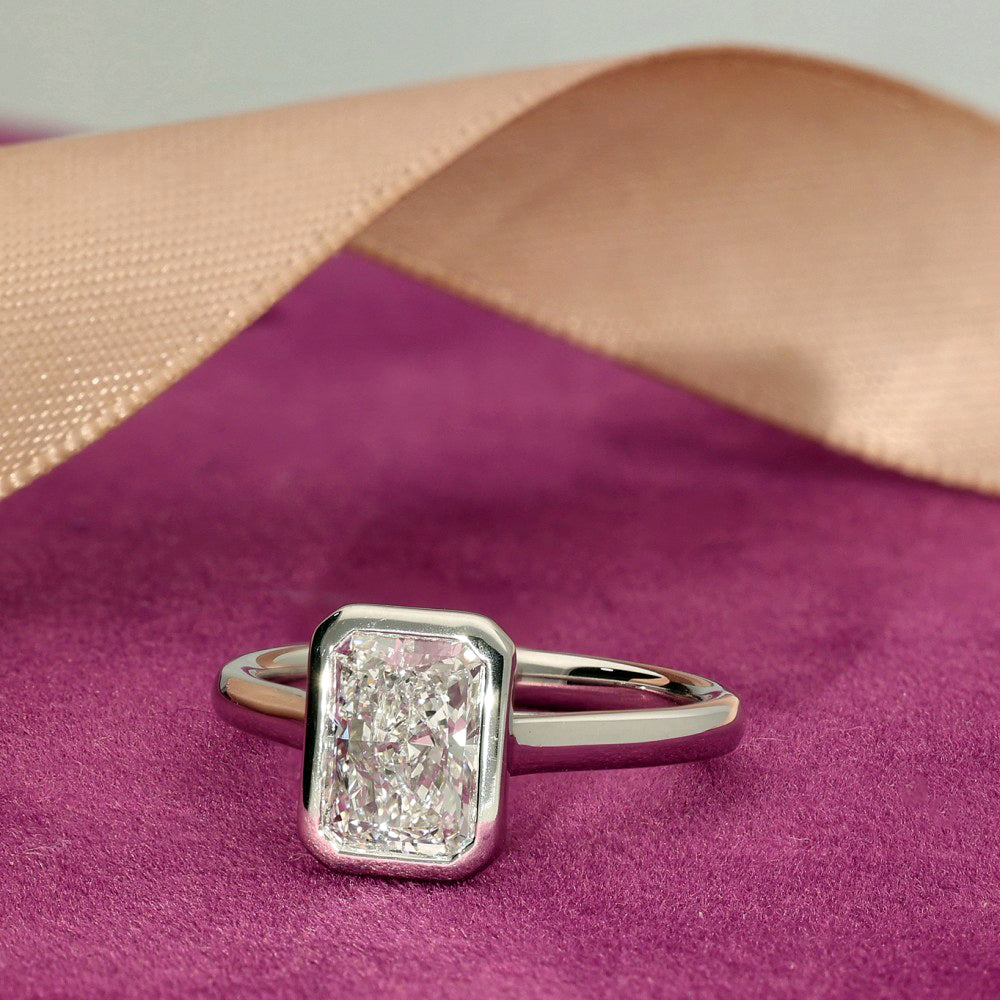 Platinum Laboratory-Grown 1.5ct Radiant Cut Diamond Bezel Set Solitaire Ring