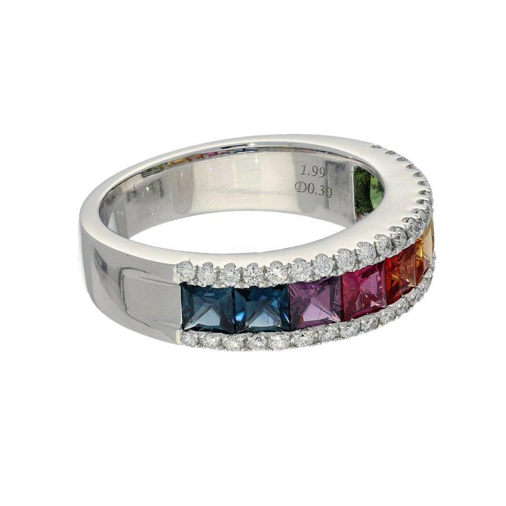 18ct White Gold Rainbow Sapphire and Diamond Half Eternity Ring