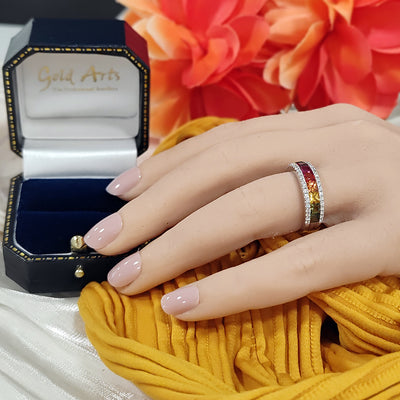 18ct White Gold Rainbow Sapphire and Diamond Half Eternity Ring