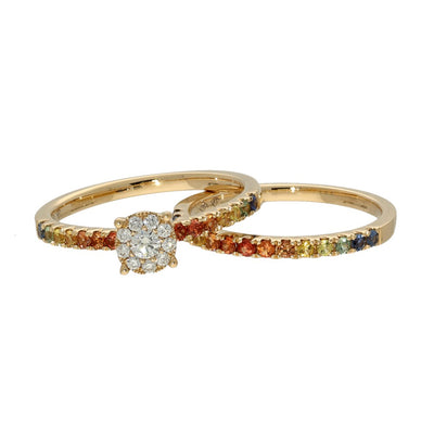 18ct Rose Gold Rainbow Sapphire and Diamond Bridal Ring Set