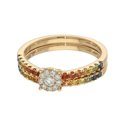 18ct Rose Gold Rainbow Sapphire and Diamond Bridal Ring Set