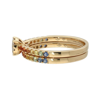 18ct Rose Gold Rainbow Sapphire and Diamond Bridal Ring Set