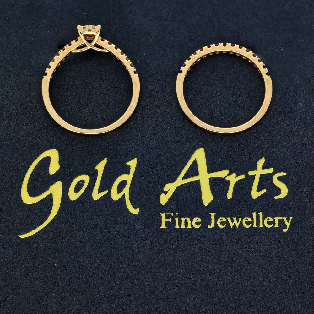 18ct Rose Gold Rainbow Sapphire and Diamond Bridal Ring Set