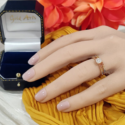 18ct Rose Gold Rainbow Sapphire and Diamond Bridal Ring Set