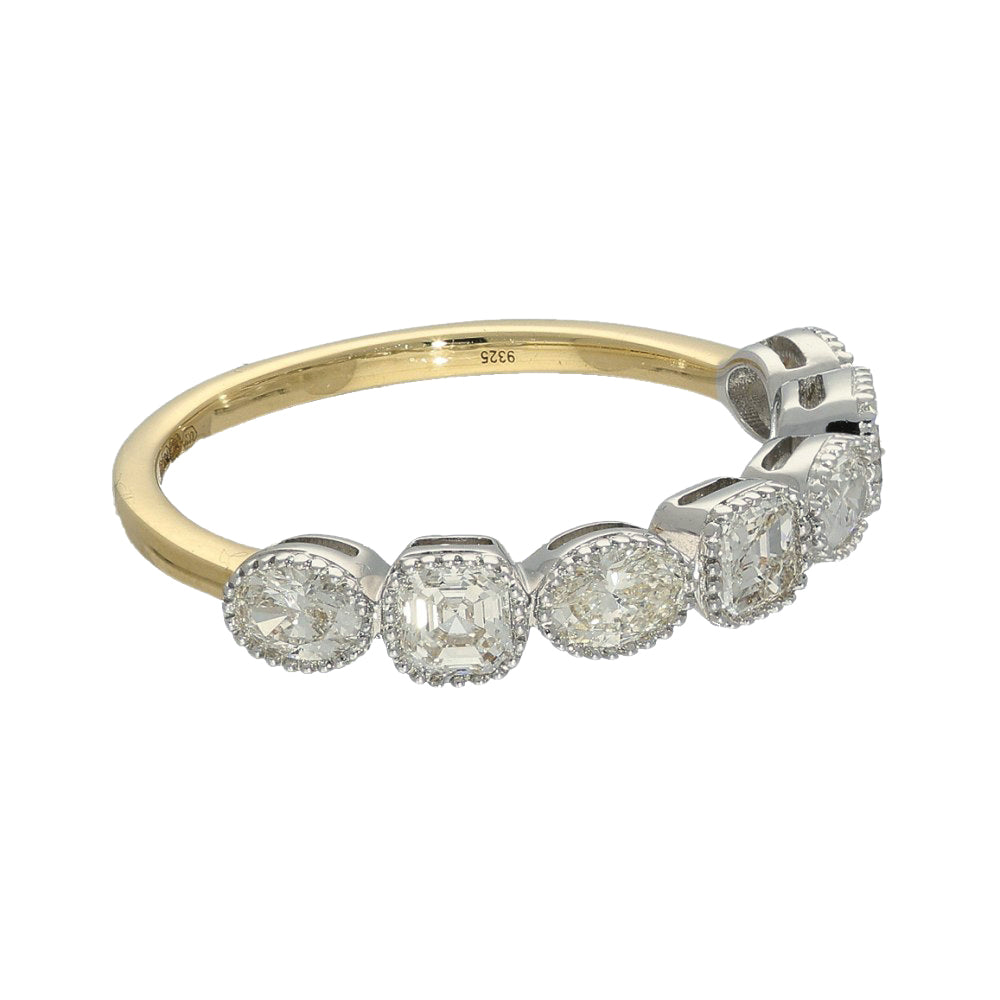 18ct Gold 1ct Asscher & Oval Diamond Milgrain Half Eternity Ring