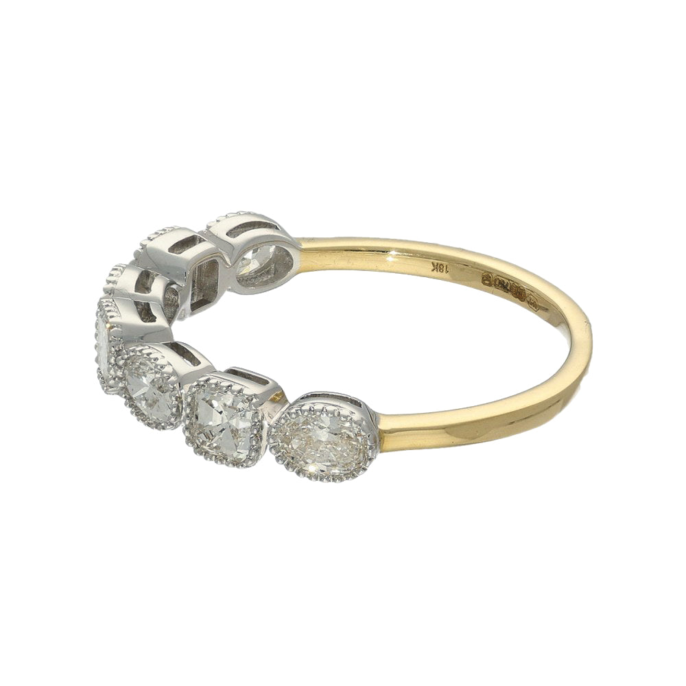 18ct Gold 1ct Asscher & Oval Diamond Milgrain Half Eternity Ring