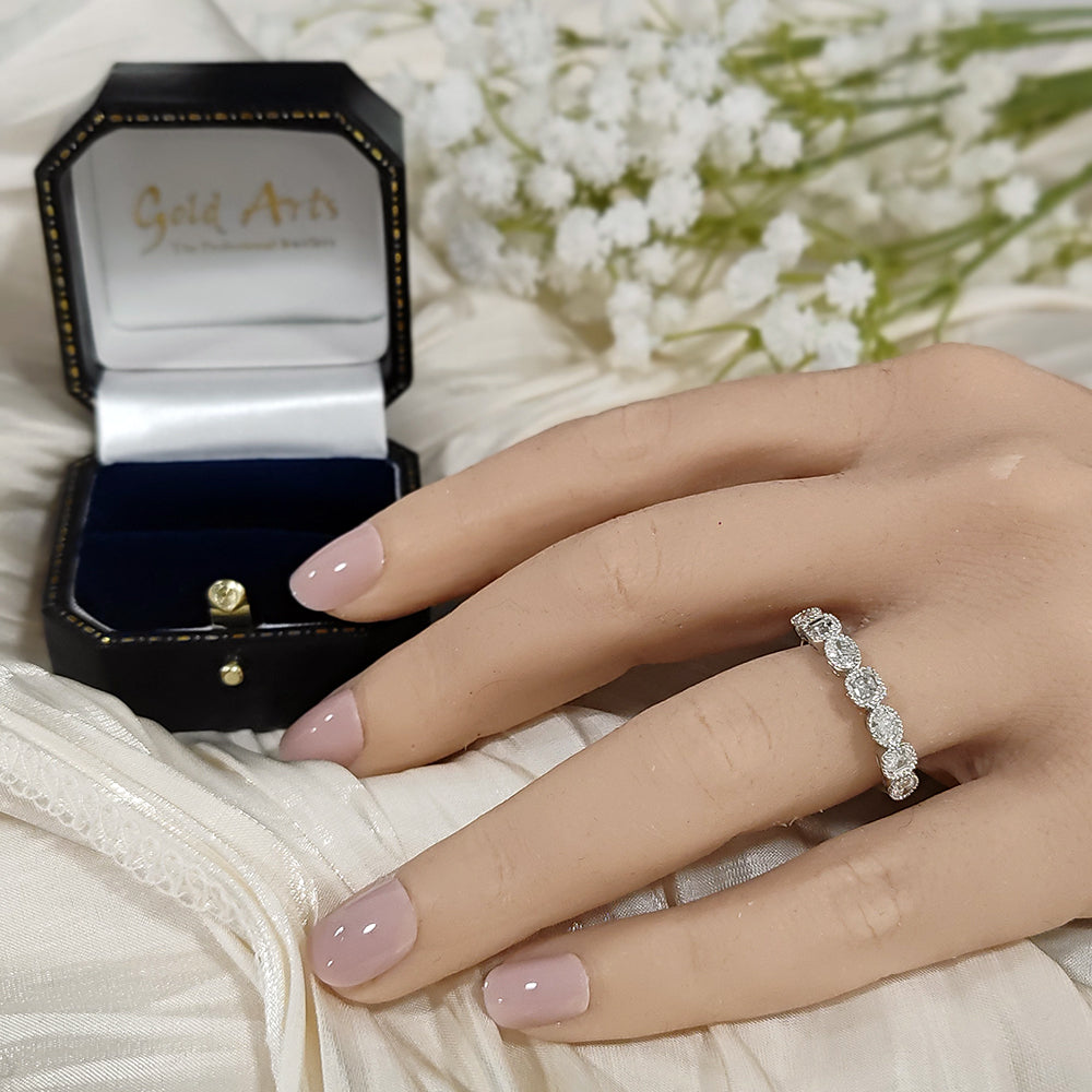 18ct Gold 1ct Asscher & Oval Diamond Milgrain Half Eternity Ring