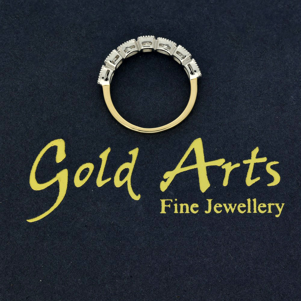 18ct Gold 1ct Asscher & Oval Diamond Milgrain Half Eternity Ring