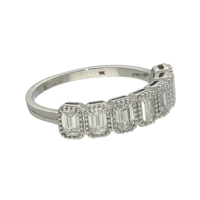 18ct White Gold 1.15ct Emerald Cut Diamond Milgrain Half Eternity Ring