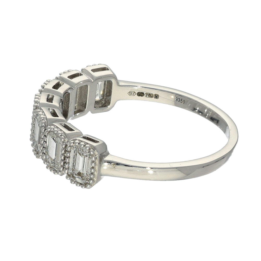 18ct White Gold 1.15ct Emerald Cut Diamond Milgrain Half Eternity Ring