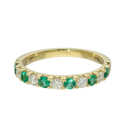 18ct Yellow Gold Emerald & Diamond Slim 2.6mm Half Eternity Ring