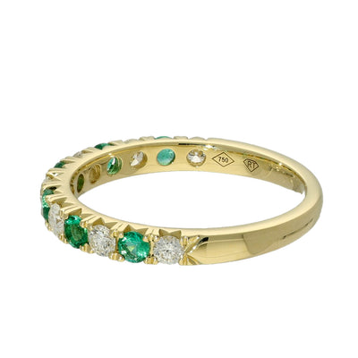 18ct Yellow Gold Emerald & Diamond Slim 2.6mm Half Eternity Ring
