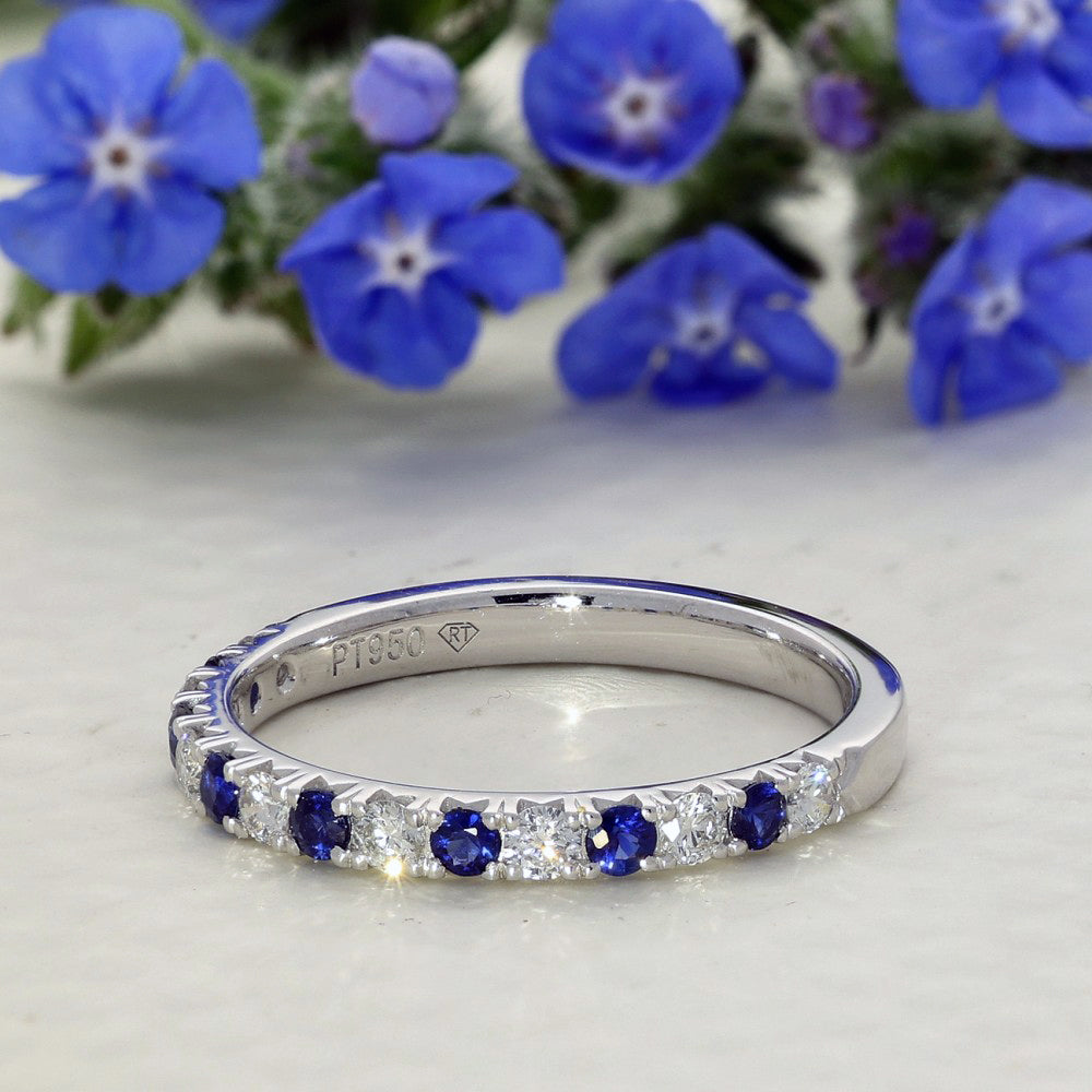 Platinum Sapphire & Diamond Slim 2.2mm Half Eternity Ring
