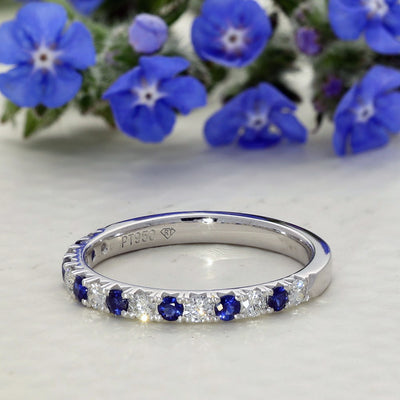 Platinum Sapphire & Diamond Slim 2.2mm Half Eternity Ring