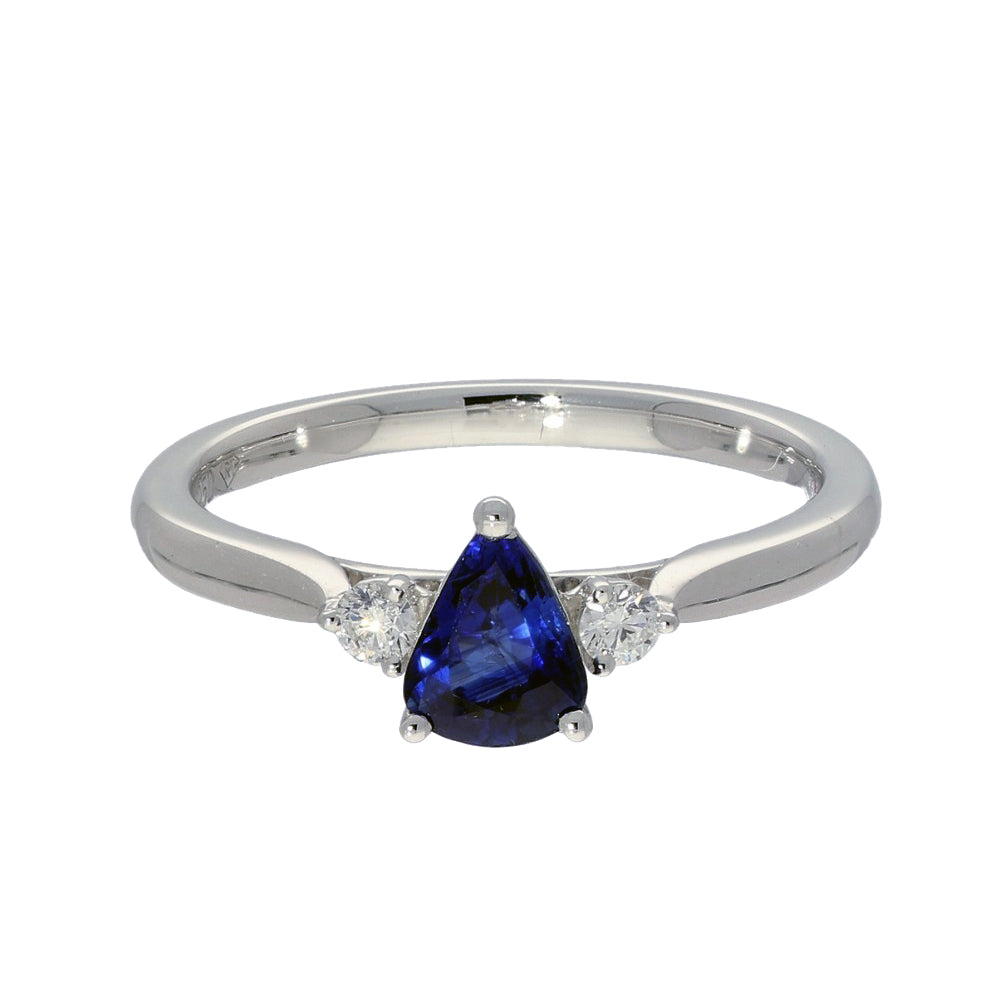 Platinum Pear Shape Sapphire and Diamond Trilogy Ring