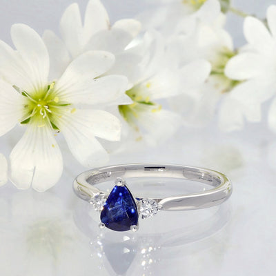 Platinum Pear Shape Sapphire and Diamond Trilogy Ring