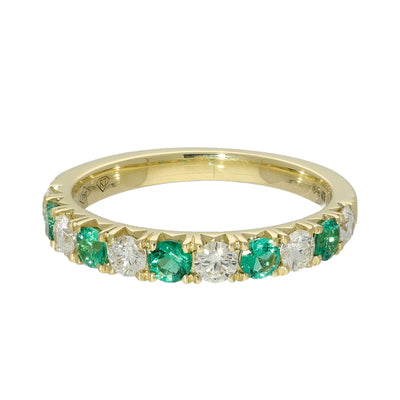 18ct Yellow Gold Emerald & Diamond 3mm Half Eternity Ring
