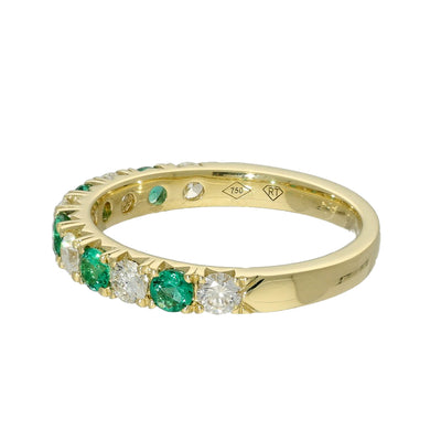 18ct Yellow Gold Emerald & Diamond 3mm Half Eternity Ring