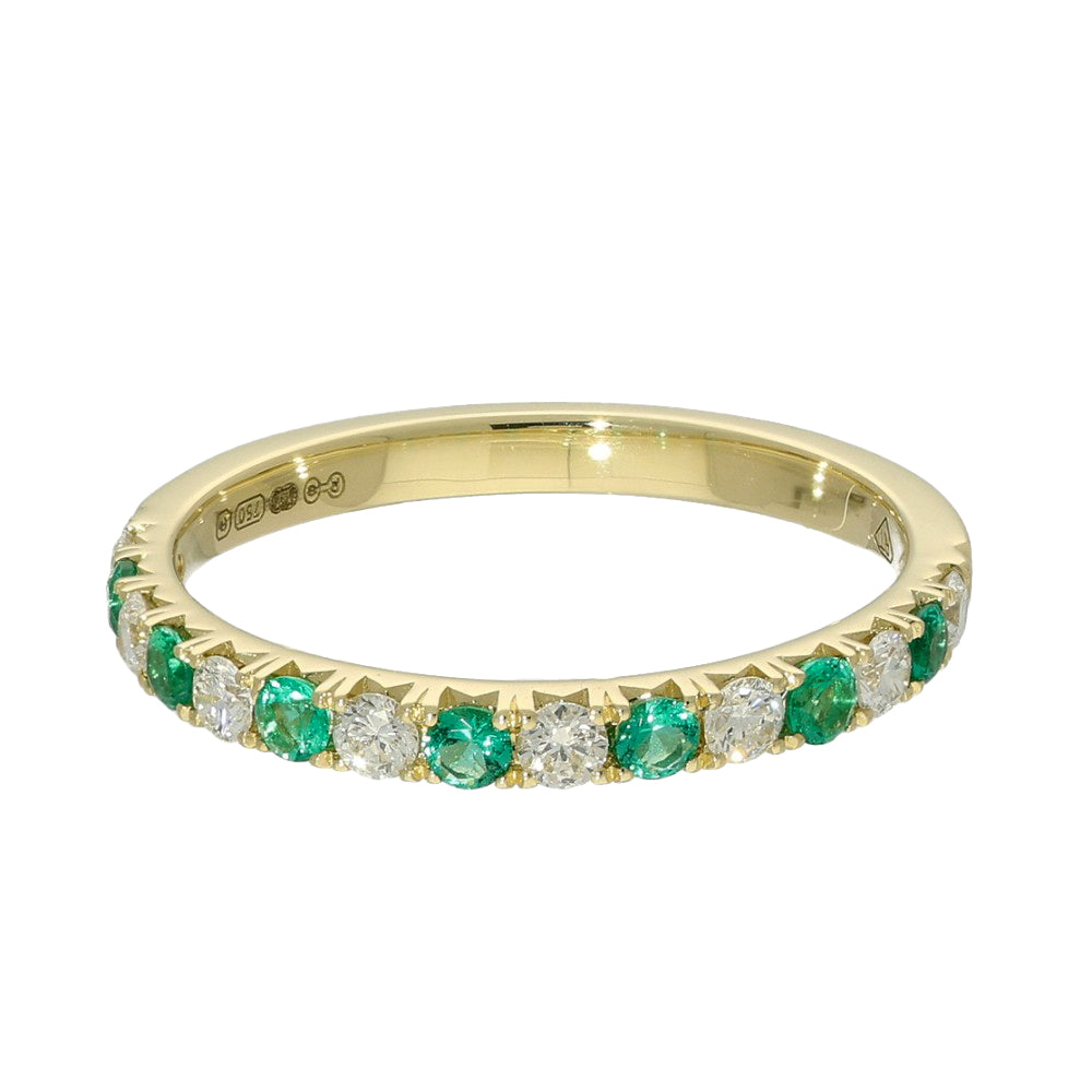 18ct Yellow Gold Emerald & Diamond Slim 2.1mm Half Eternity Ring