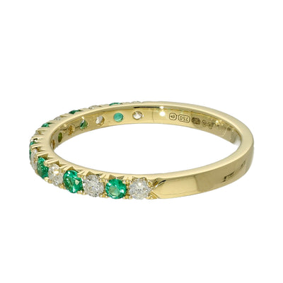 18ct Yellow Gold Emerald & Diamond Slim 2.1mm Half Eternity Ring