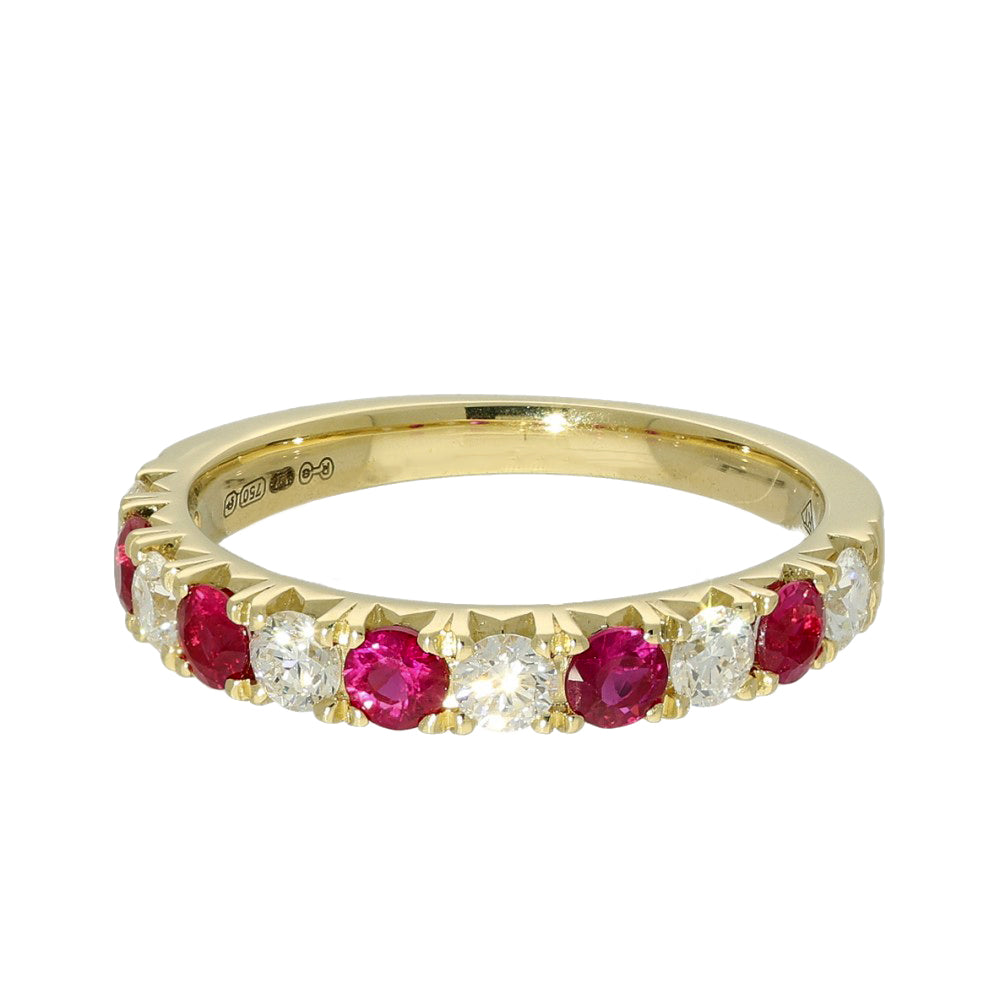 18ct Yellow Gold Ruby & Diamond 3mm Half Eternity Ring