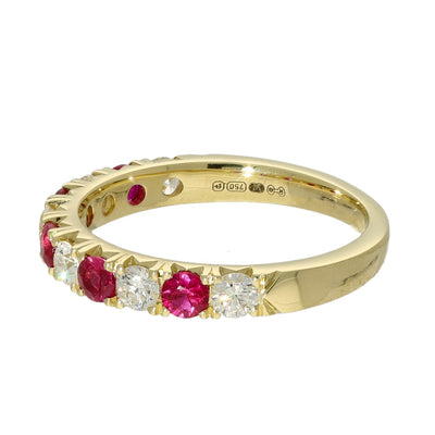 18ct Yellow Gold Ruby & Diamond 3mm Half Eternity Ring