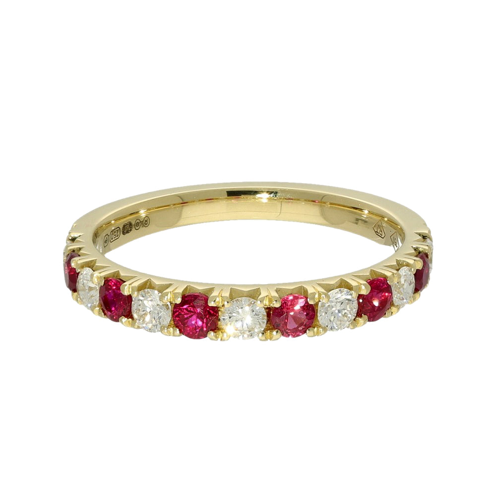 18ct Yellow Gold Ruby & Diamond Slim 2.7mm Half Eternity Ring