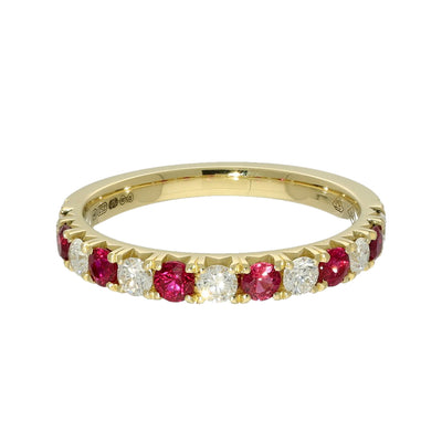 18ct Yellow Gold Ruby & Diamond Slim 2.7mm Half Eternity Ring