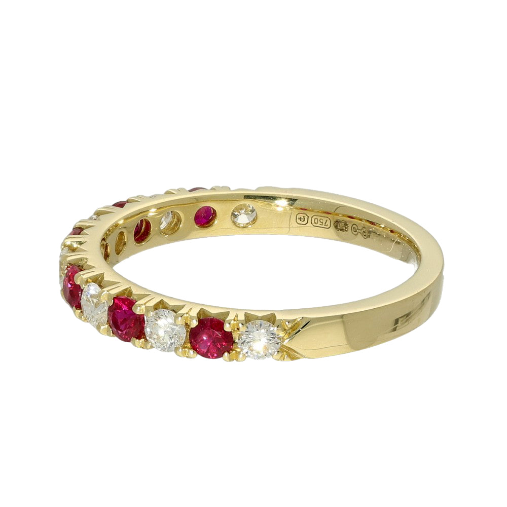 18ct Yellow Gold Ruby & Diamond Slim 2.7mm Half Eternity Ring