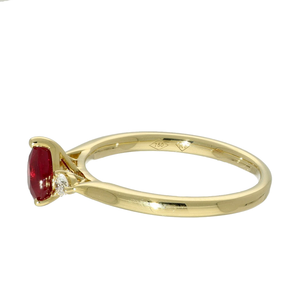 18ct Yellow Gold Pear Shape Ruby and Diamond Trilogy Ring