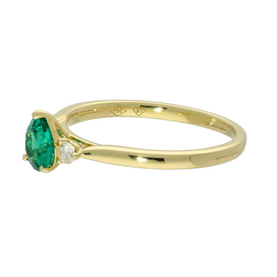 18ct Yellow Gold Pear Shape Emerald and Diamond Trilogy Ring