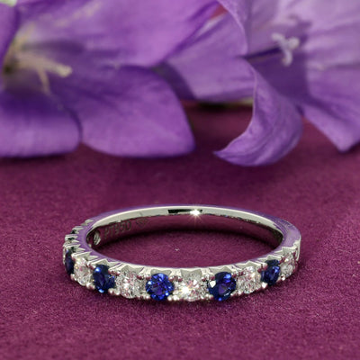 Platinum Sapphire & Diamond Slim 2.7mm Half Eternity Ring