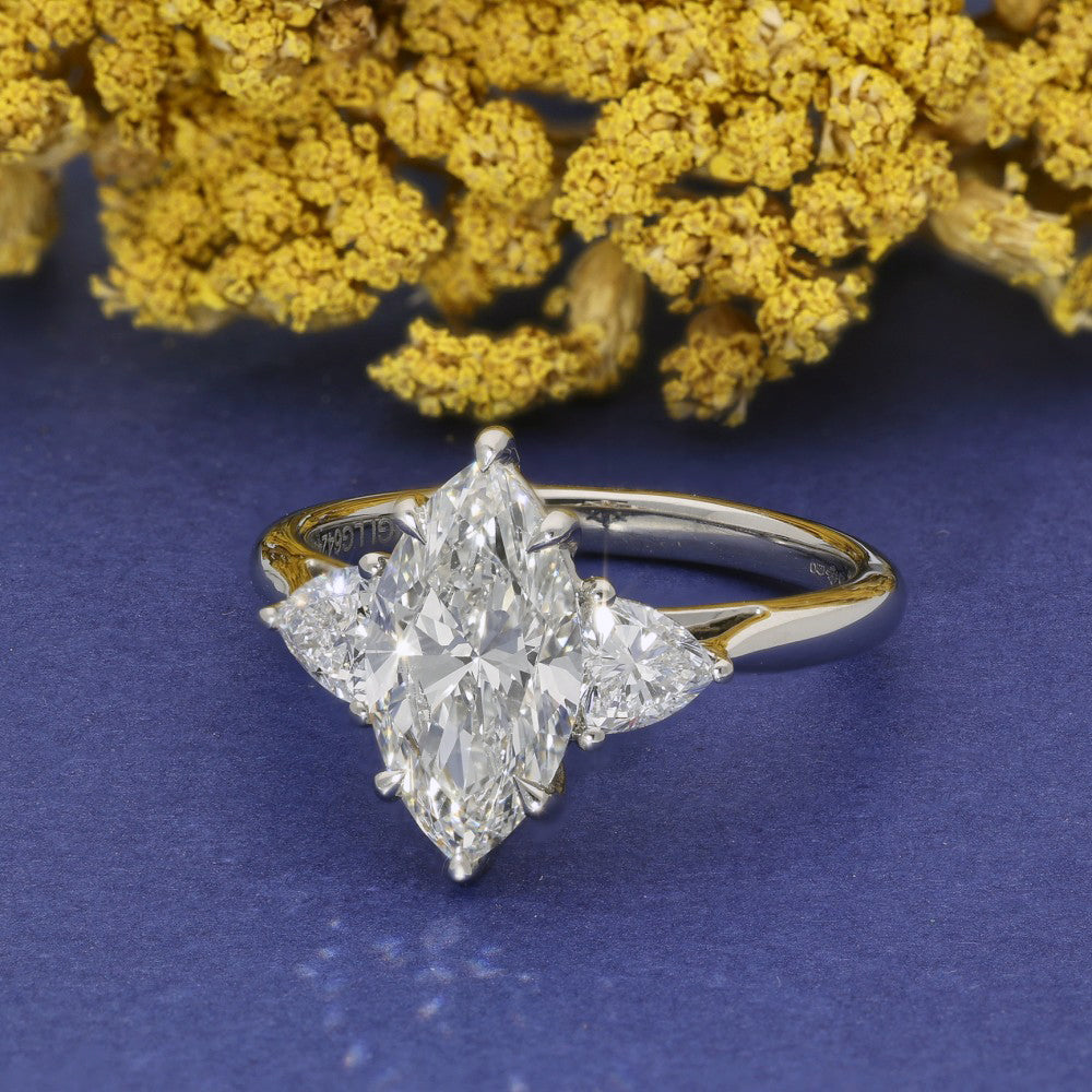 Platinum Laboratory-Grown Diamond 2ct Marquise with Trilliant Cuts Trilogy Ring