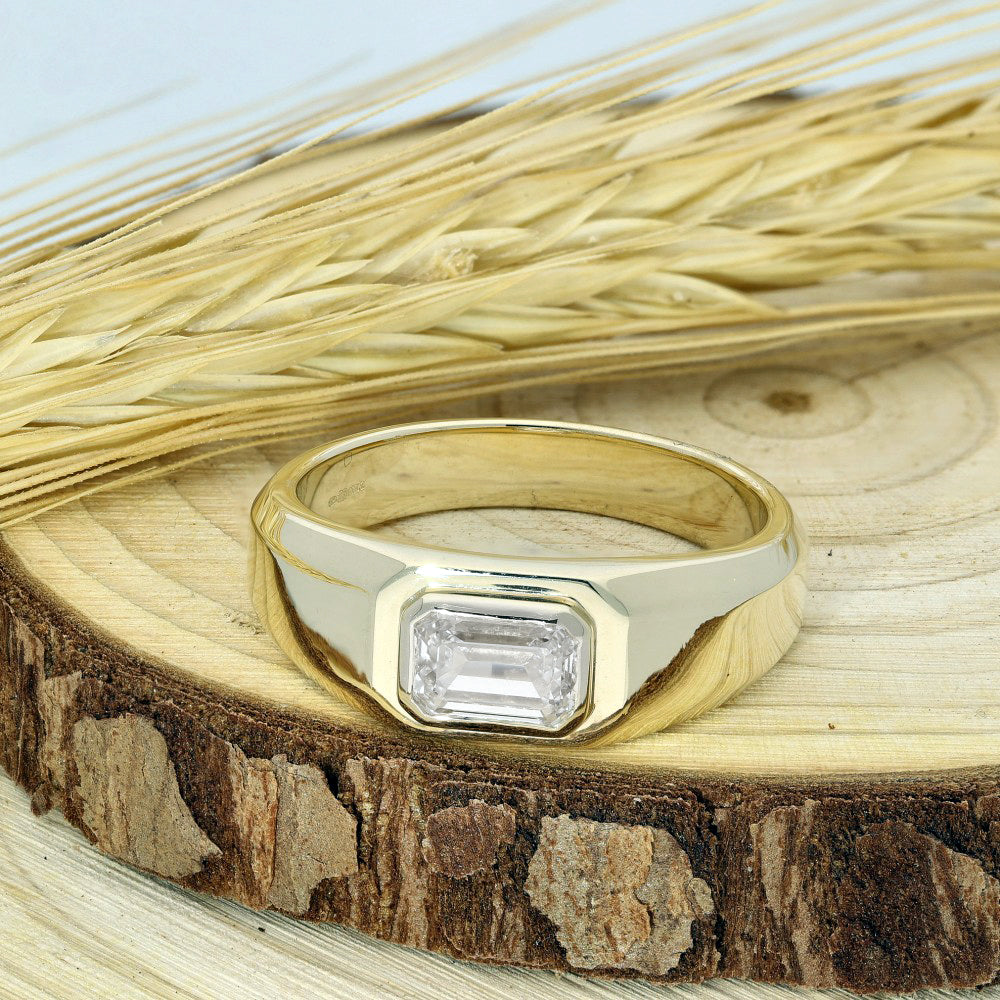 9ct Yellow Gold Laboratory-Grown Diamond 1ct Emerald Cut Bezel Set Ring