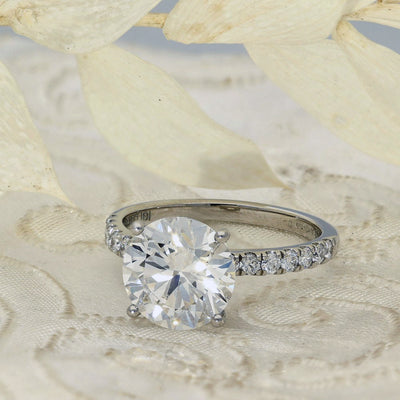 Platinum Laboratory-Grown Diamond 3ct Round Solitaire with Hidden Halo & Shoulder Diamonds