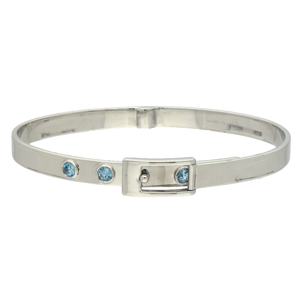 Pre-loved 9ct White Gold Blue Topaz Buckle Bangle