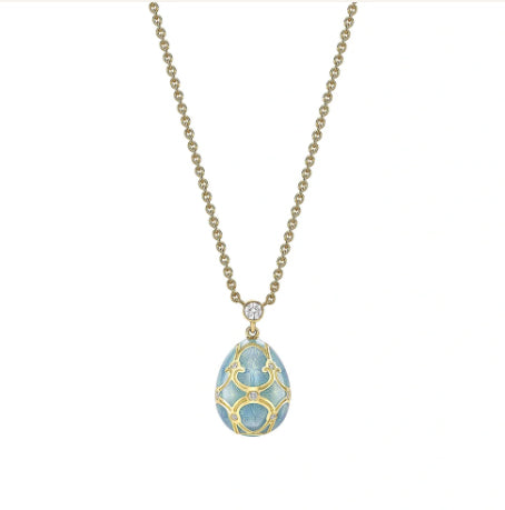 Fabergé Heritage Yellow Gold Diamond & Turquoise Guilloché Enamel Petite Egg Pendant