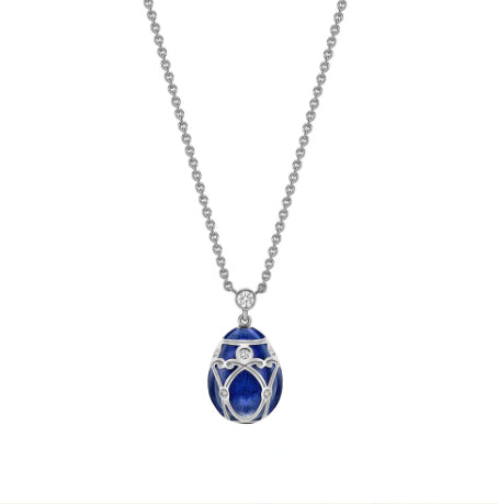 Fabergé Heritage Palais White Gold Diamond & Royal Blue Guilloché Enamel Petite Egg Pendant