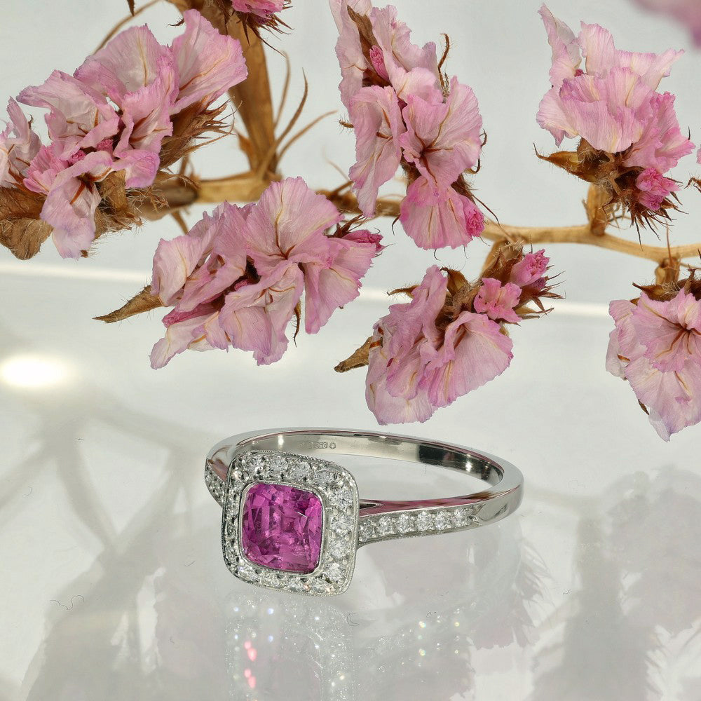Pre-owned Platinum Tiffany Co Legacy Pink Sapphire Diamond Halo