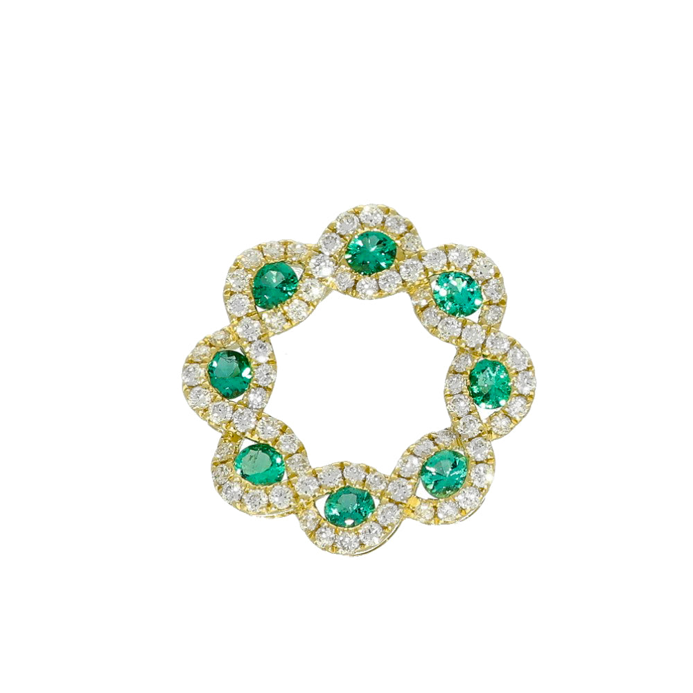 18ct Yellow Gold Emerald & Diamond Halo Wreath Pendant
