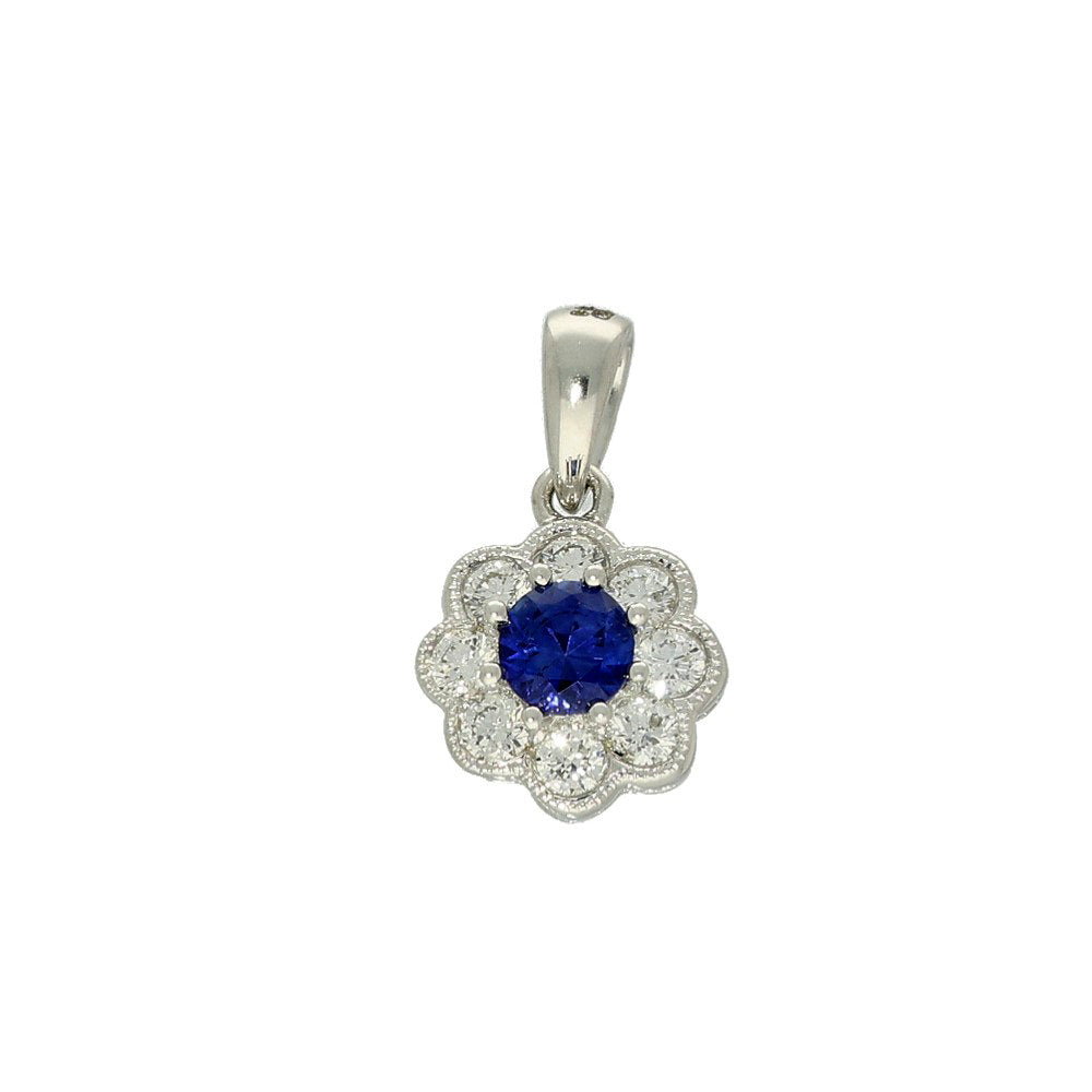 18ct White Gold Sapphire & Diamond Halo Pendant