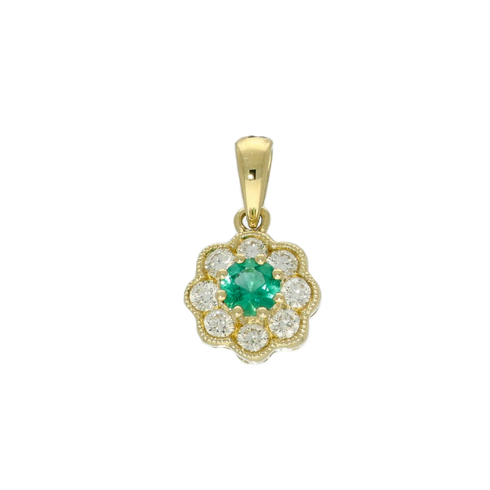 18ct Yellow Gold Emerald & Diamond Halo Pendant