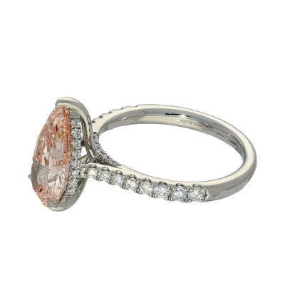 Platinum Laboratory-Grown 2.9ct Pink Pear Cut with Diamond Shoulders Ring