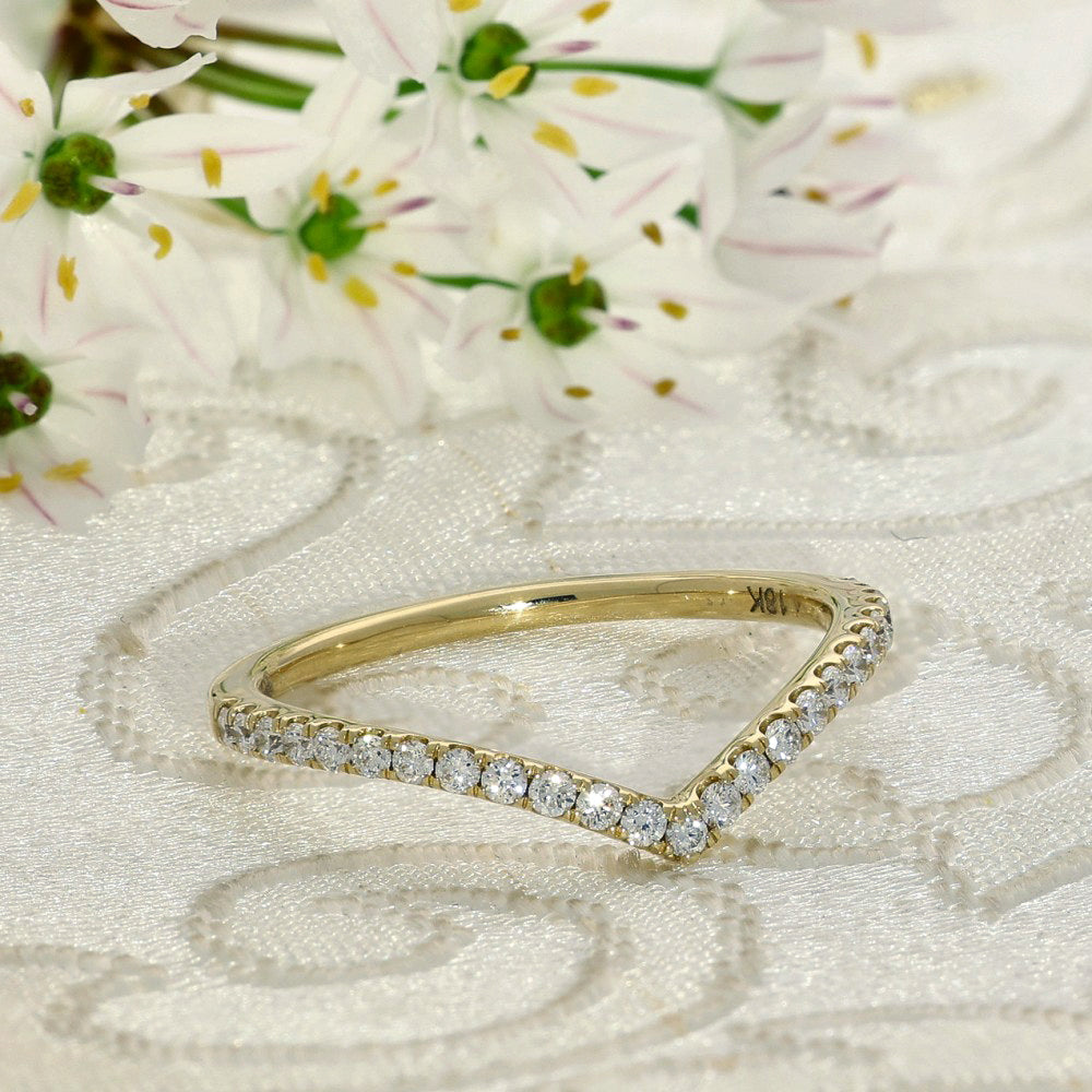 18ct Yellow Gold Diamond Wishbone Half Eternity Ring