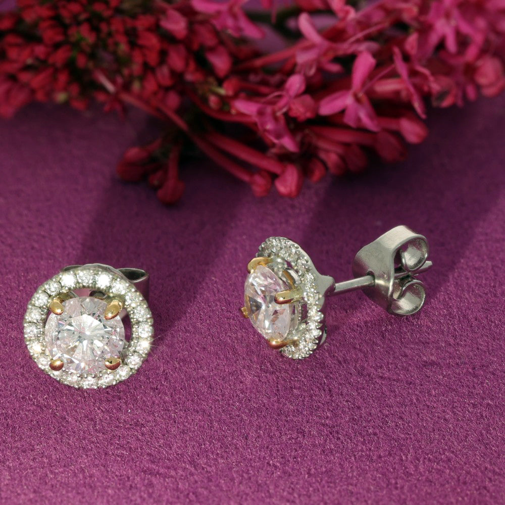 18ct White Gold Fancy Natural Pink Diamond Halo Stud Earrings