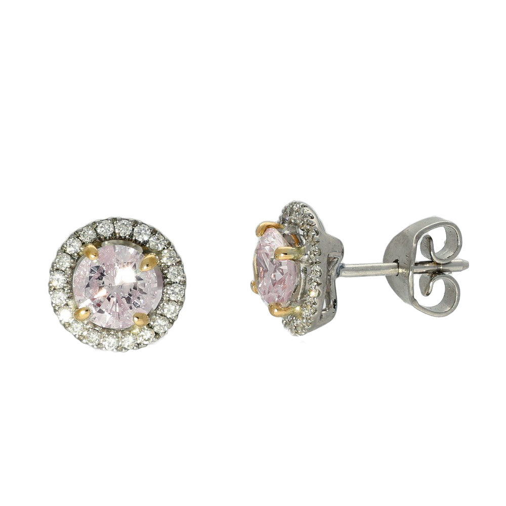 18ct White Gold Fancy Natural Pink Diamond Halo Stud Earrings