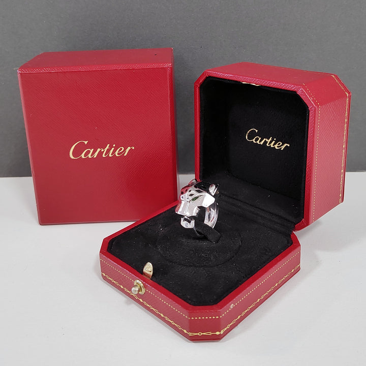 Pre-loved 18ct White Gold Panthère de Cartier Ring Size 53